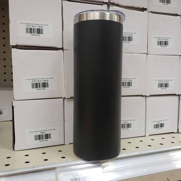 20 Ounce Straight Skinny Powder Coated Tumbler Colors with Straw
