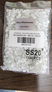 Rhinestones - Neon White- Glass Non-Hotfix