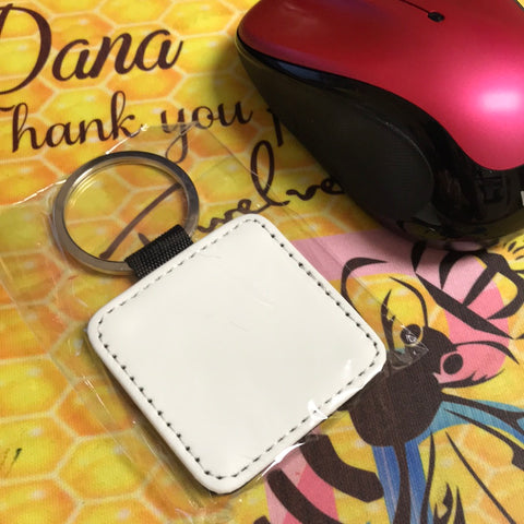 Keychain White Poly Leather Square Sublimation